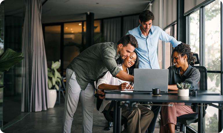 Offshore energy consultants discussing client project 